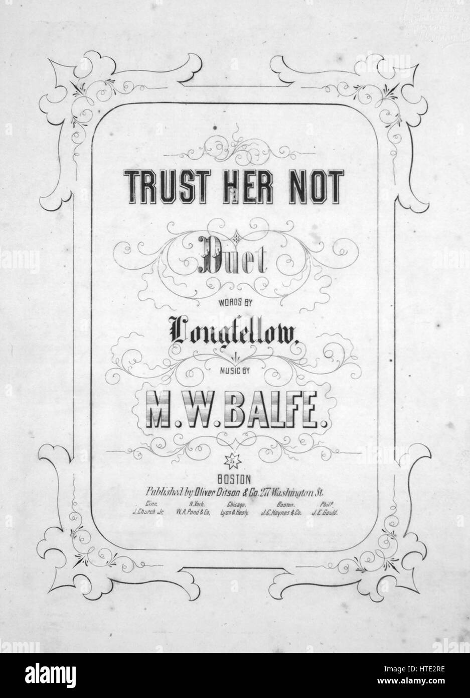 Sheet Music image de couverture de la chanson 'trust', duo pas son auteur original avec 'Lecture notes par mots [Henry Wadsworth Longfellow] Musique par MW Balfe', United States, 1900. L'éditeur est répertorié comme 'Oliver Ditson et Co., 277 Washington St.', la forme de la composition est 'rondo', l'instrumentation est 'piano et voix", la première ligne se lit 'Je sais que amaiden juste pour voir, prendre soin ! Prendre soin !', et l'illustration artiste est répertorié comme "W. Davenport'. Banque D'Images