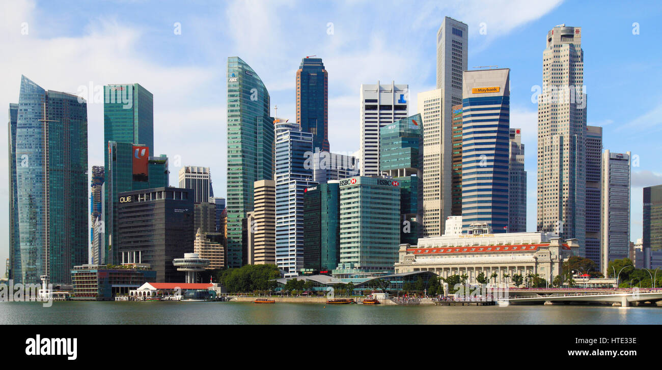 Singapour, Central Business District, Skyline, Fullerton Hotel, Banque D'Images