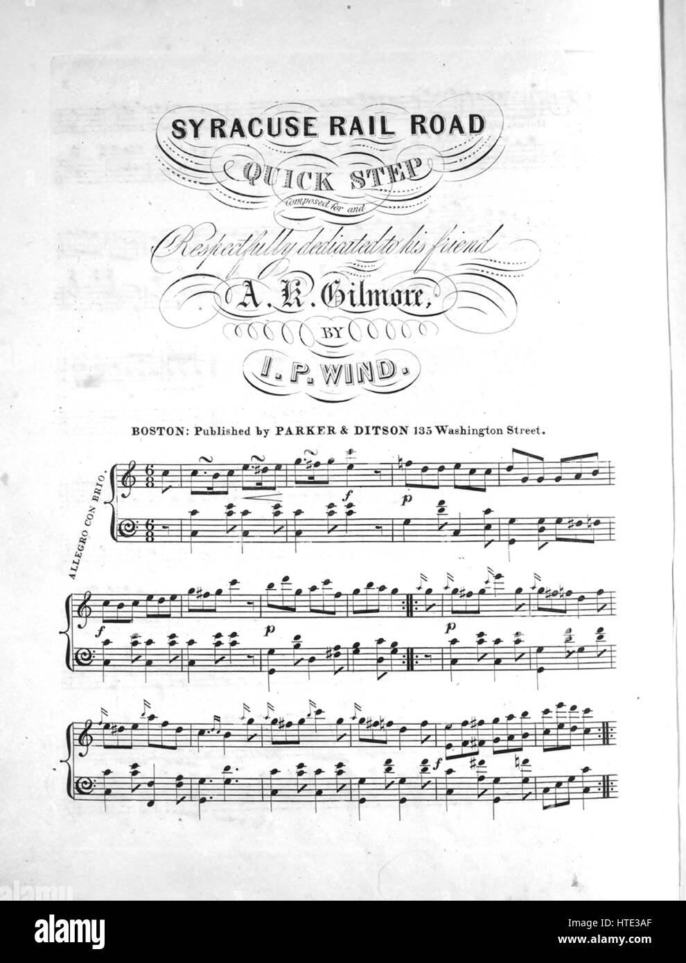 Image de couverture partitions de la chanson 'Syracuse Rail Road Quick  Step', avec une œuvre originale composée par notes à lire 'Vent' IP, United  States, 1900. L'éditeur est répertorié comme "Parker et