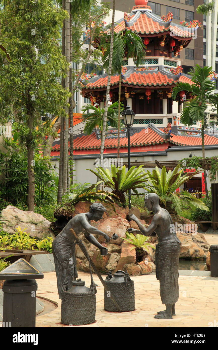 Singapour, Telok Ayer, Green Park, statues, temple taoïste, Banque D'Images