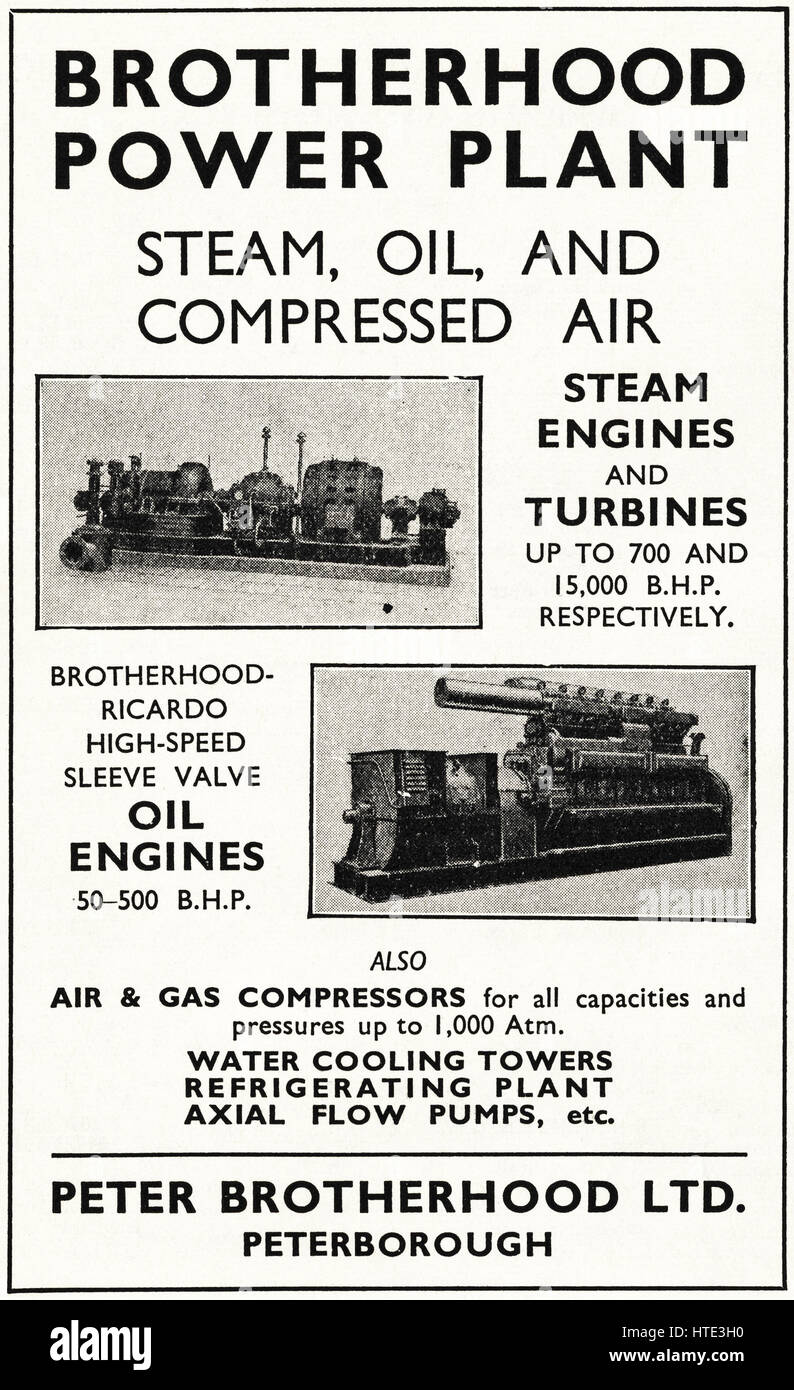 1940 old vintage original daté 1943 publicité industrielle centrale de publicité par Peter Brotherhood Ltd de Peterborough, England UK Banque D'Images