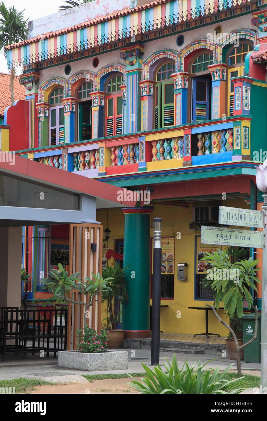 Singapour, Little India, Curbau Road, maison colorées, Banque D'Images
