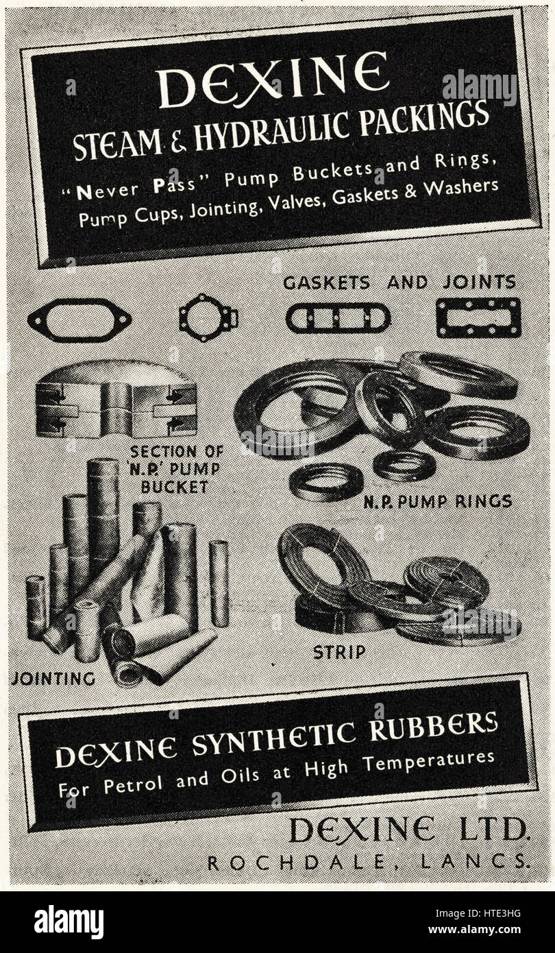 1940 old vintage original daté 1943 publicité industrielle vapeur publicité & emballages hydraulique par Dexine Ltd de Rochdale Lancashire England UK Banque D'Images