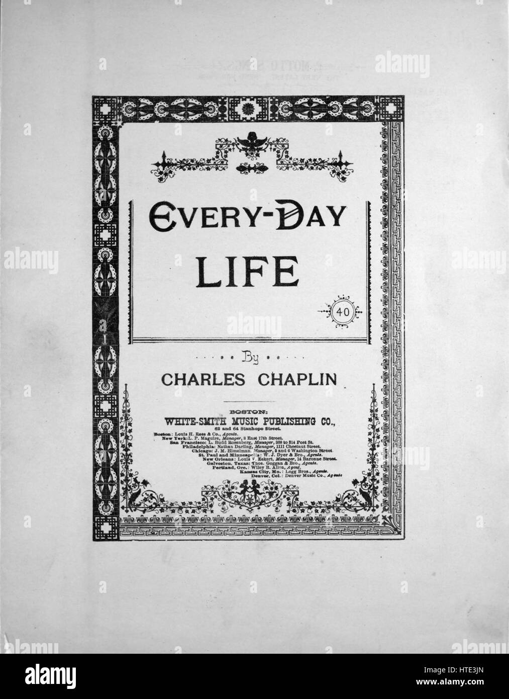 Sheet Music image de couverture de la chanson 'Every-Day Life', avec l'auteur original "Lecture notes par Charles Chaplin écrit par Harry Boden', United States, 1900. L'éditeur est répertorié comme "White-Smith Music Publishing Co.', la forme de la composition est "avec chœur trophique', l'instrumentation est 'piano et voix", la première ligne se lit "Dans la vie quotidienne de merveilles autour de nous remplir d'un sentiment de profond émerveillement', et l'illustration artiste est répertorié comme 'Aucun'. Banque D'Images