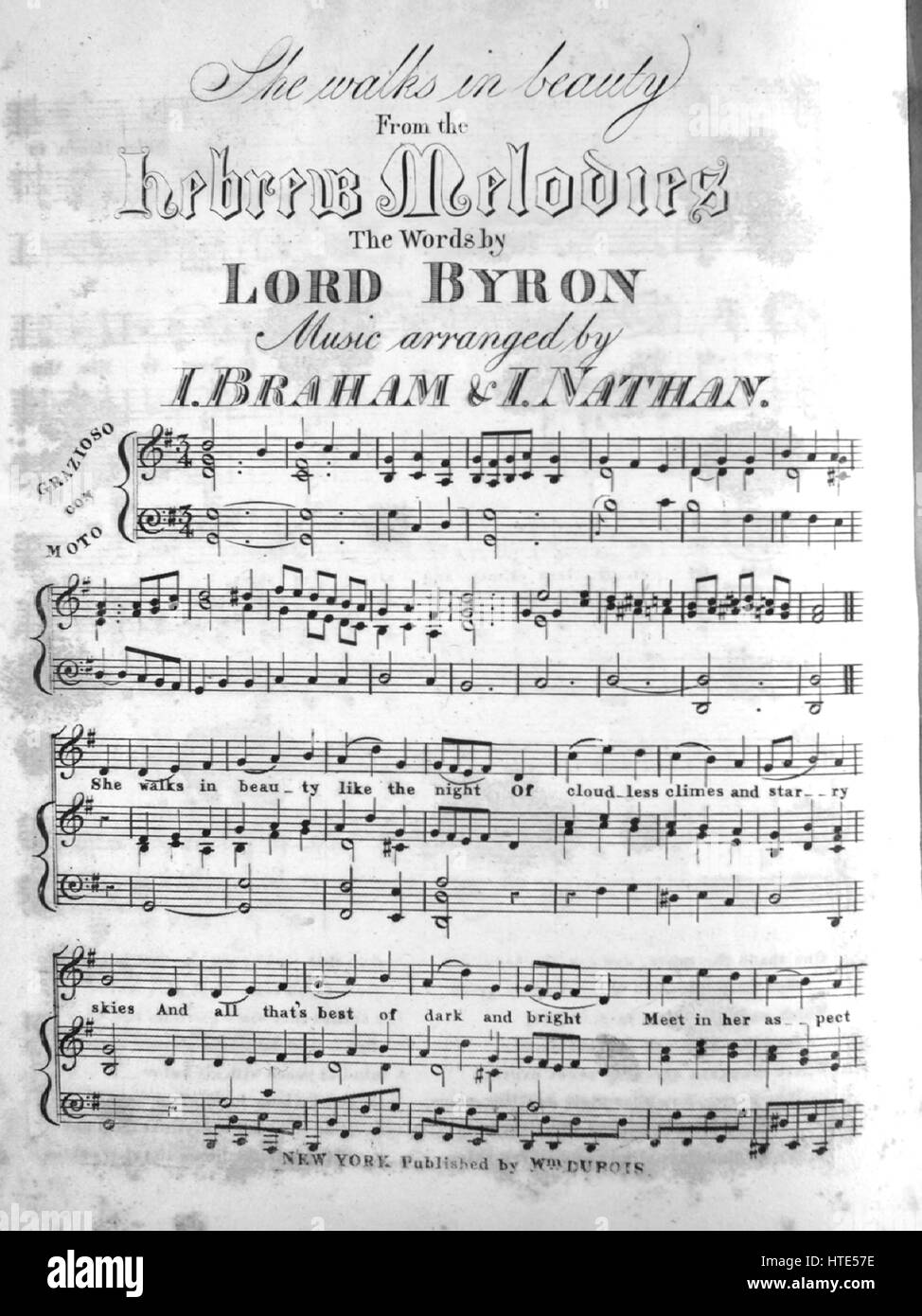Sheet Music image de couverture de la chanson "elle marche dans la beauté  de l'Hébreu, des mélodies avec une œuvre originale lecture notes 'les  paroles de Lord Byron Music Organisé par I