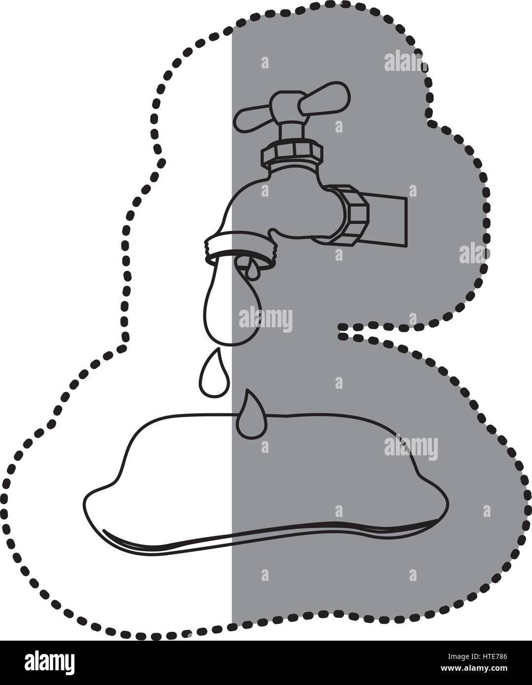 Sticker silhouette monochrome de robinet avec de l'eau tournant Illustration de Vecteur