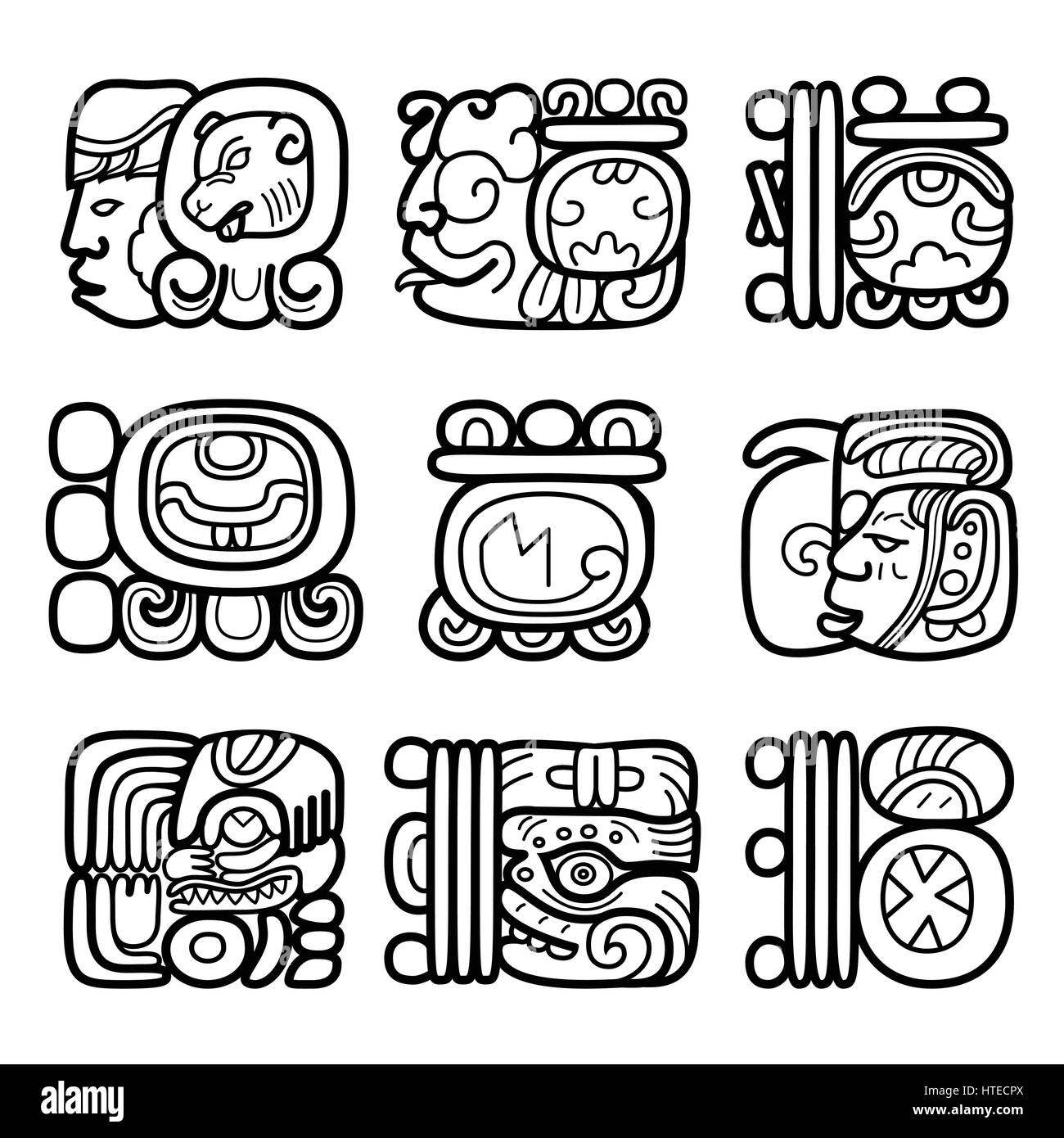 Les glyphes mayas, l'écriture et du système vecteur conception languge Illustration de Vecteur