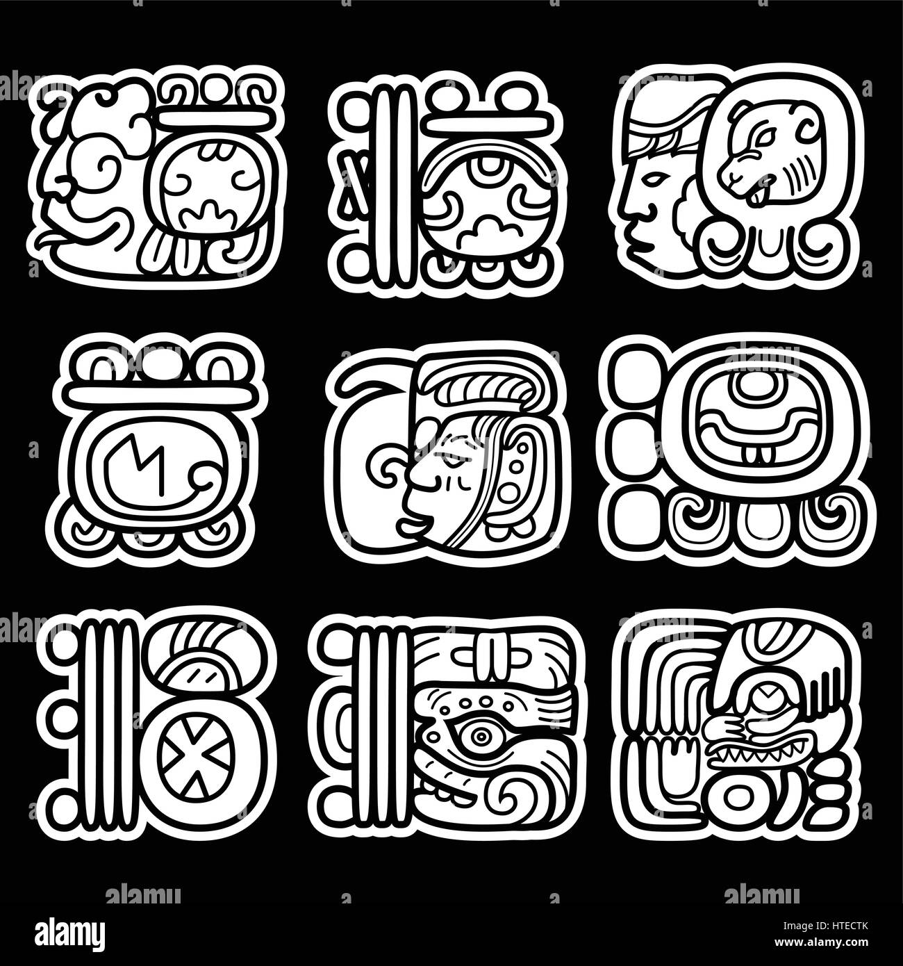 Les glyphes mayas, l'écriture et du système vecteur conception languge Illustration de Vecteur