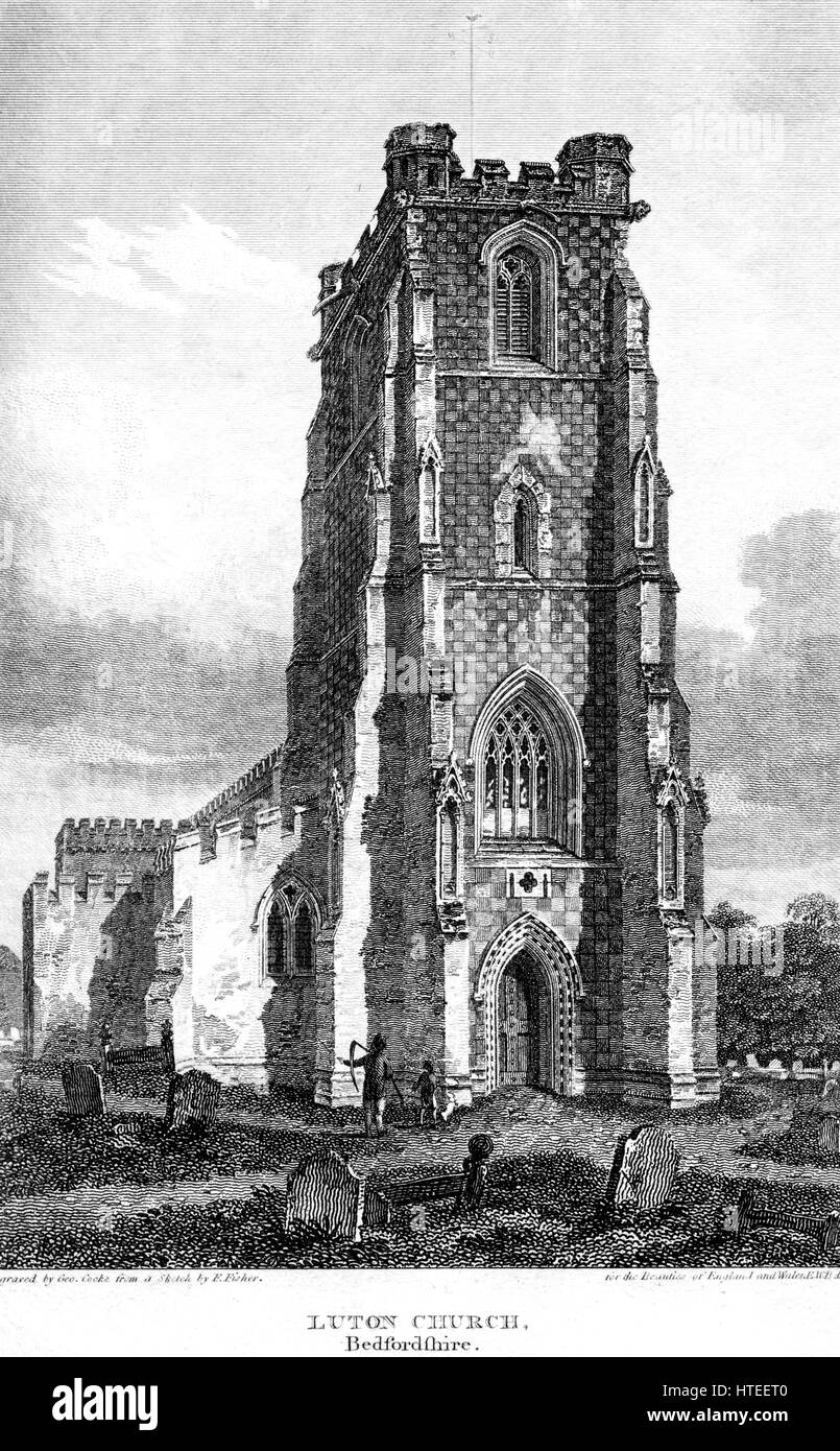 Une gravure de l'église de Luton, Bedfordshire numérisées à haute résolution à partir d'un livre imprimé en 1812. Croyait libres de droit. Banque D'Images