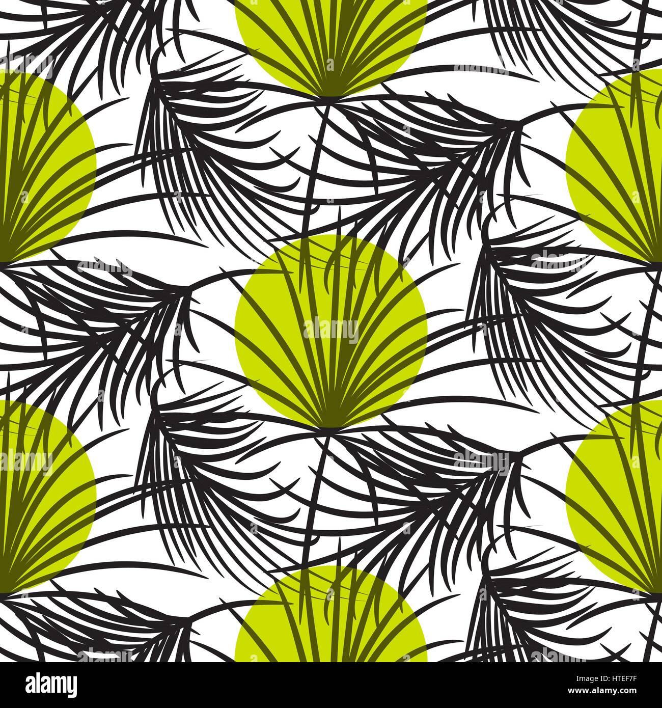 Feuilles de palmier gris avec motif vectoriel continu de points verts sur fond blanc. Feuille nature jungle tropicale. Illustration de Vecteur