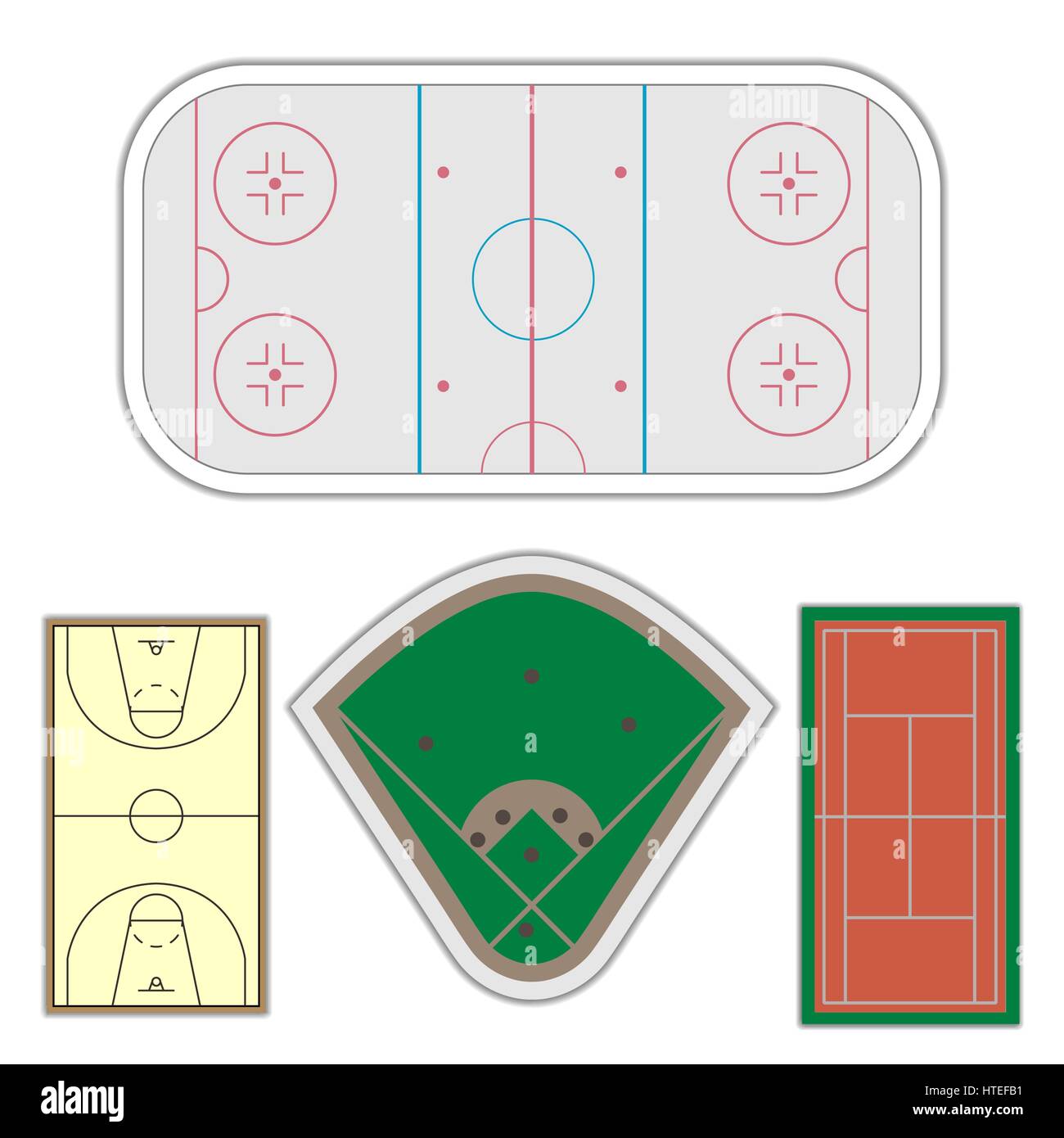 Un ensemble de champs avec les marques pour jouer au hockey, tennis, baseball, basket-ball vector illustration. Illustration de Vecteur