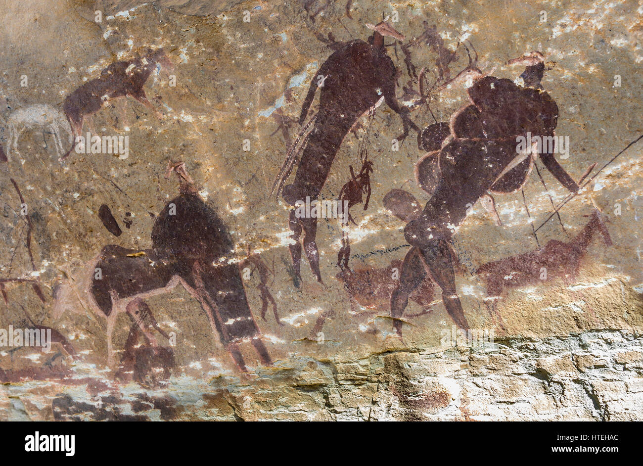 Peintures rupestres San dans une grotte, Giant&# 39;s Château Réserver, KwaZulu-Natal, Afrique du Sud Banque D'Images