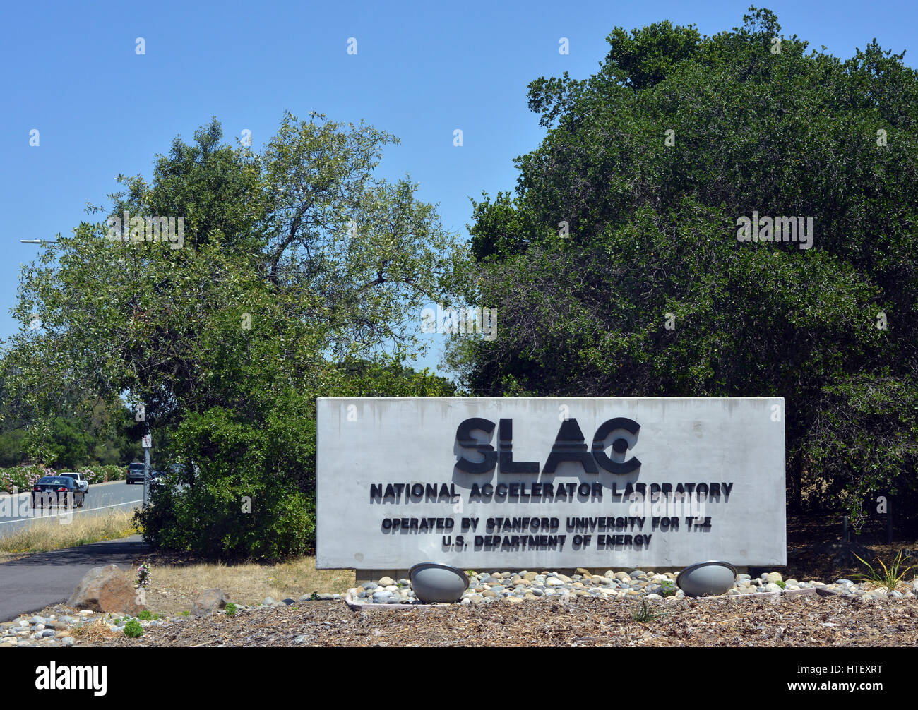Panneau à l'entrée de SLAC National Accelerator Laboratory, Palo Alto, Californie, États-Unis Banque D'Images