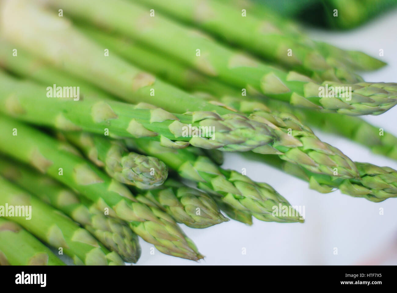 Ensemble d'asperges fraîches sur fond blanc Banque D'Images