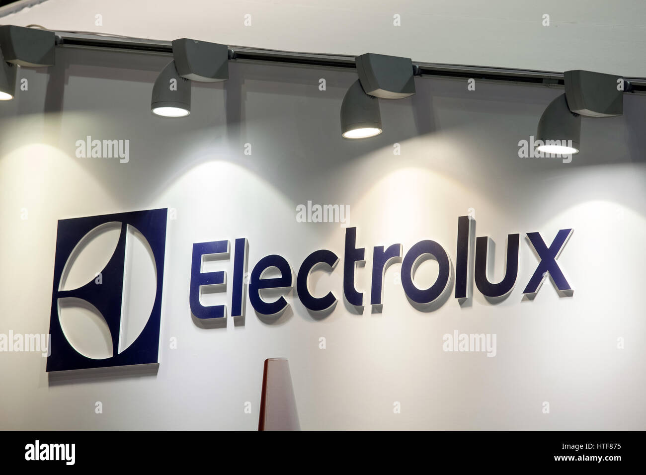 Moscou, Russie - Février 2016 : AB Electrolux logo de l'entreprise sur le mur. Electrolux est une multinationale suédoise accueil fabricant d'appareils ménagers Banque D'Images
