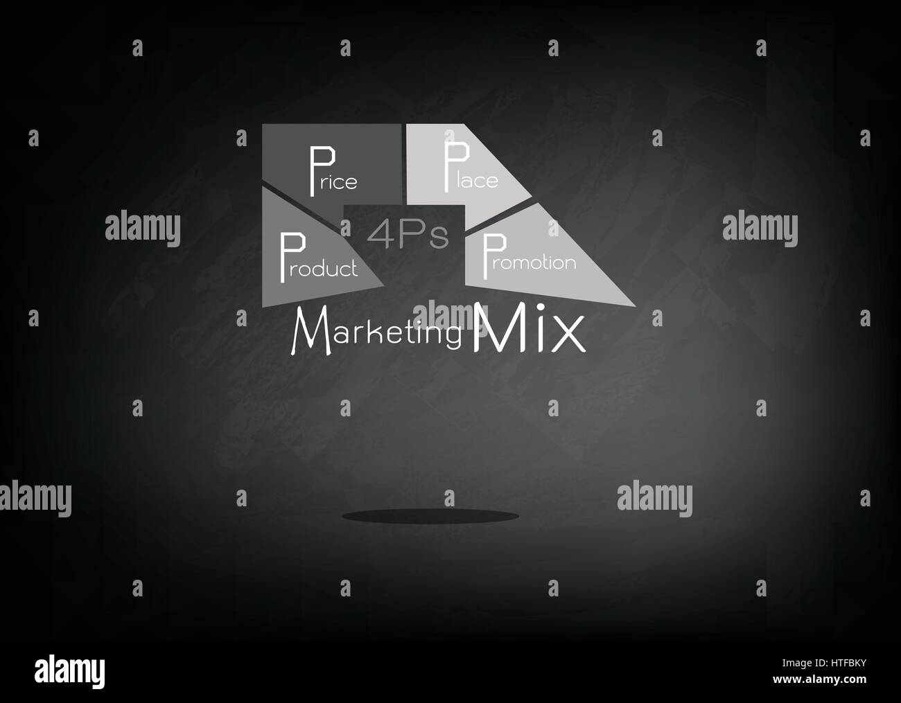 Concepts d'entreprise, illustration du schéma Marketing Mix ou 4Ps pour la Stratégie de Gestion du modèle noir sur tableau. Une fondation concept dans le marketing. Illustration de Vecteur