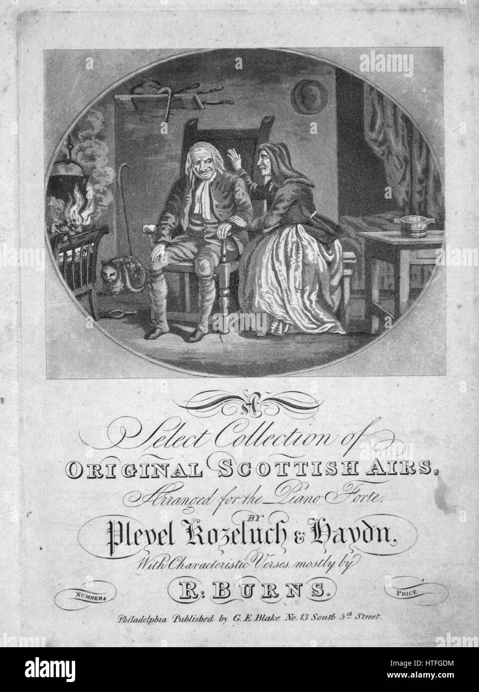 Sheet Music image de couverture de la chanson 'une collection choisie des airs écossais d'origine (1) John Anderson, ma Jo, John John Anderson Air, Ma Jo, John [comprend le glossaire des termes écossais]', avec l'auteur original "Lecture notes organisé pour le piano-forte par Pleyel, Kozeluch et Haydn avec versets caractéristique, la plupart par des brûlures R Blake's edition de sélectionner des airs écossais Robert Burns [texte]', United States, 1900. L'éditeur est répertorié comme "G.E. Blake, No.13 South 5th Street", la forme de la composition est "avec chœur trophique', l'instrumentation est 'piano et voix", la première ligne se lit 'John Banque D'Images