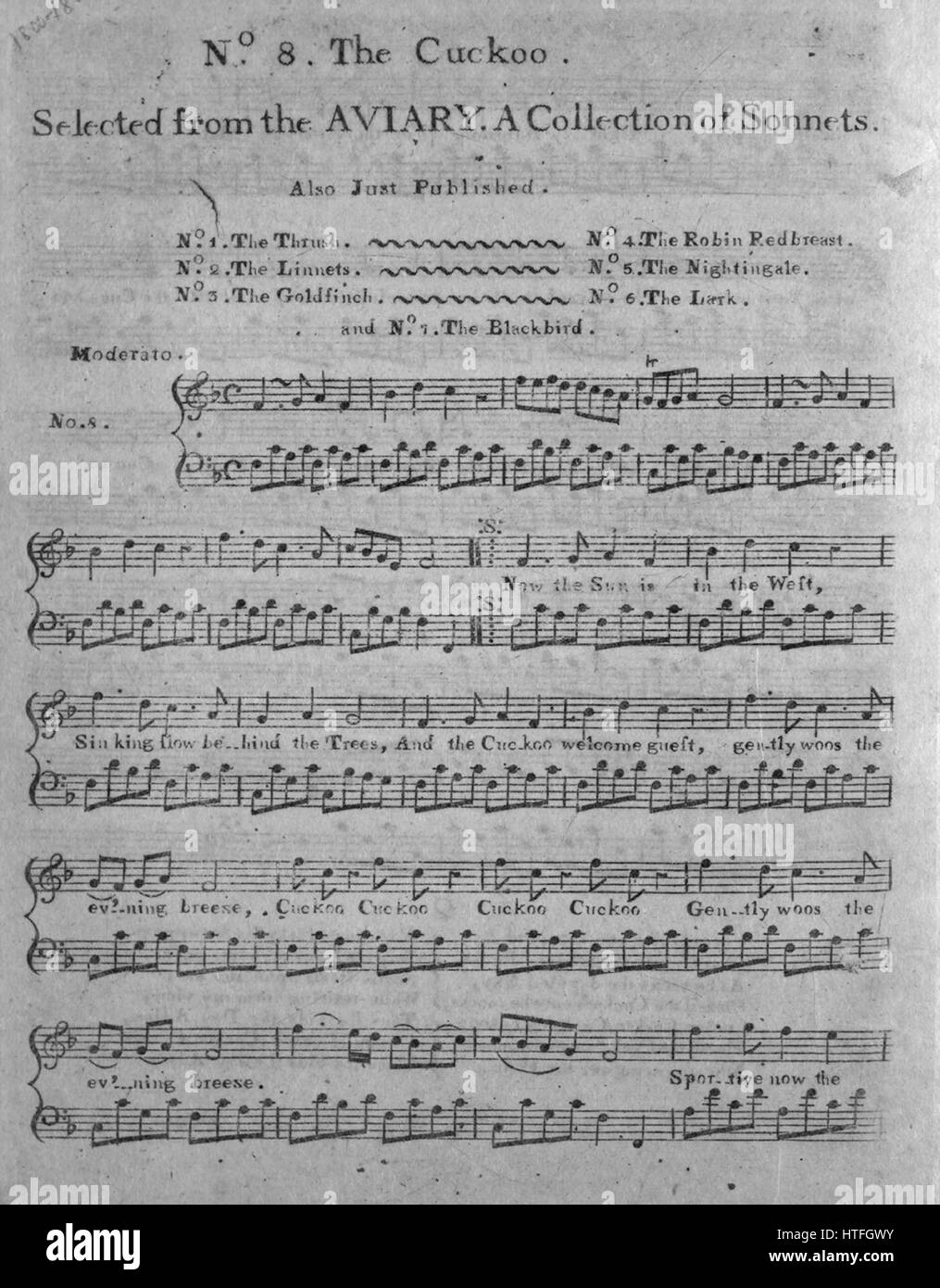 Sheet Music image de couverture de la chanson 'Le coucou No 8 Titre de la série La Volière une collection de sonnets', avec une œuvre originale lecture notes 'na', United States, 1900. L'éditeur est répertorié comme 'I. et M. Paff, No127 Broadway', la forme de composition trophique', 'est l'instrumentation est 'piano et voix", la première ligne se lit "maintenant le Soleil est dans l'ouest de couler lentement derrière les arbres', et l'illustration artiste est répertorié comme 'Aucun'. Banque D'Images