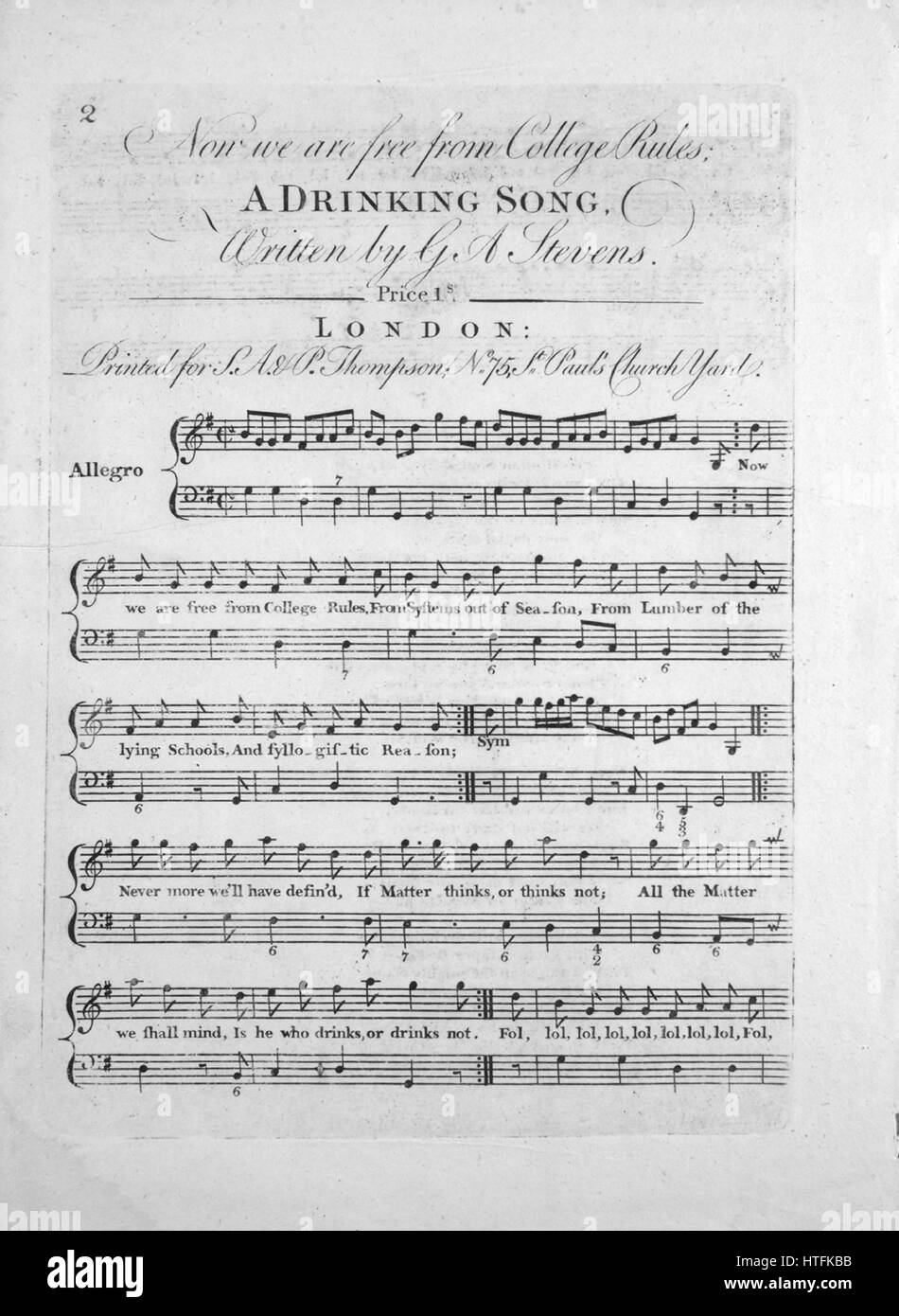 Sheet Music image de couverture de la chanson "Maintenant nous sommes  libres de l'Université Règlement une chanson potable', avec l'auteur  original "Lecture notes Écrit par GA Stevens', Royaume-Uni, 1900. L'éditeur  est répertorié