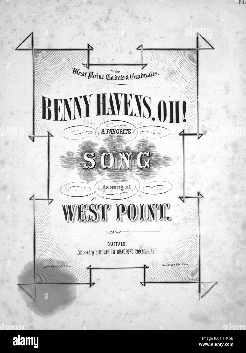 Sheet Music image de couverture de la chanson 'Benny Havens Oh ! Une chanson  favorite à West Point [comprend des informations de base et du texte  supplémentaire]', avec une œuvre originale lecture