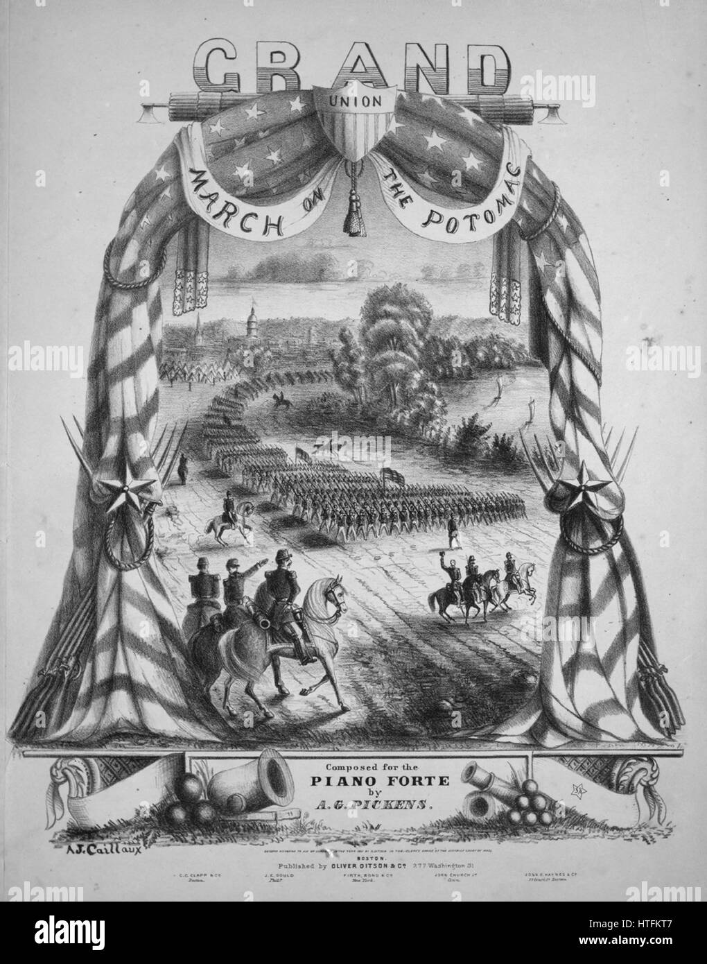Sheet Music image de couverture de la chanson 'Grande Marche du Potomac', avec 'Lecture notes auteur original composé pour le piano-forte par AG Pickens', United States, 1861. L'éditeur est répertorié comme 'Oliver Ditson et Co., 277 Washington St.', la forme de la composition est 'da capo', l'instrumentation est 'piano', la première ligne se lit 'Aucun', et l'illustration artiste est répertorié comme 'A.J. Caillaux'. Banque D'Images