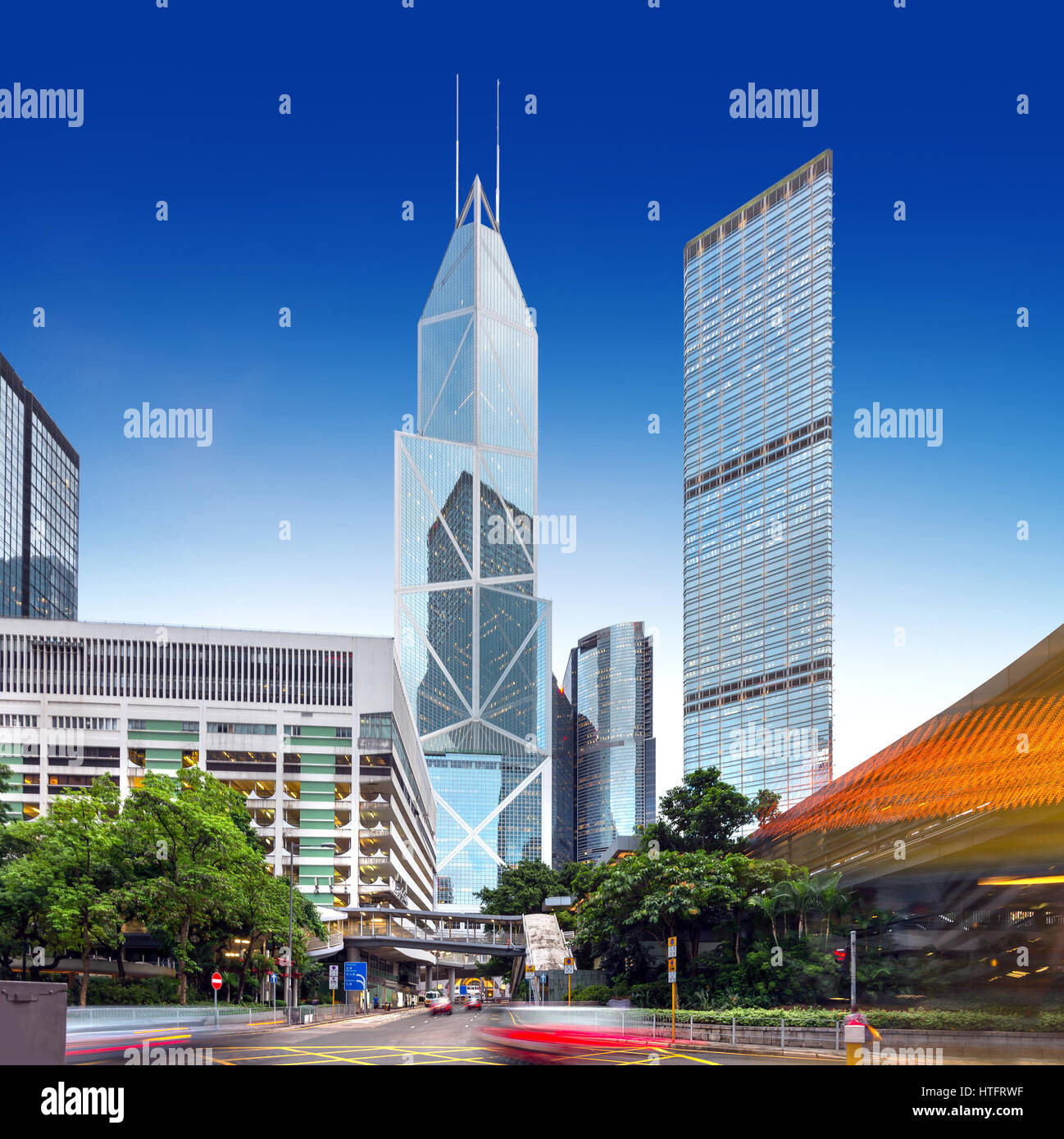 Vue de nuit sur le quartier financier de Hong Kong Banque D'Images