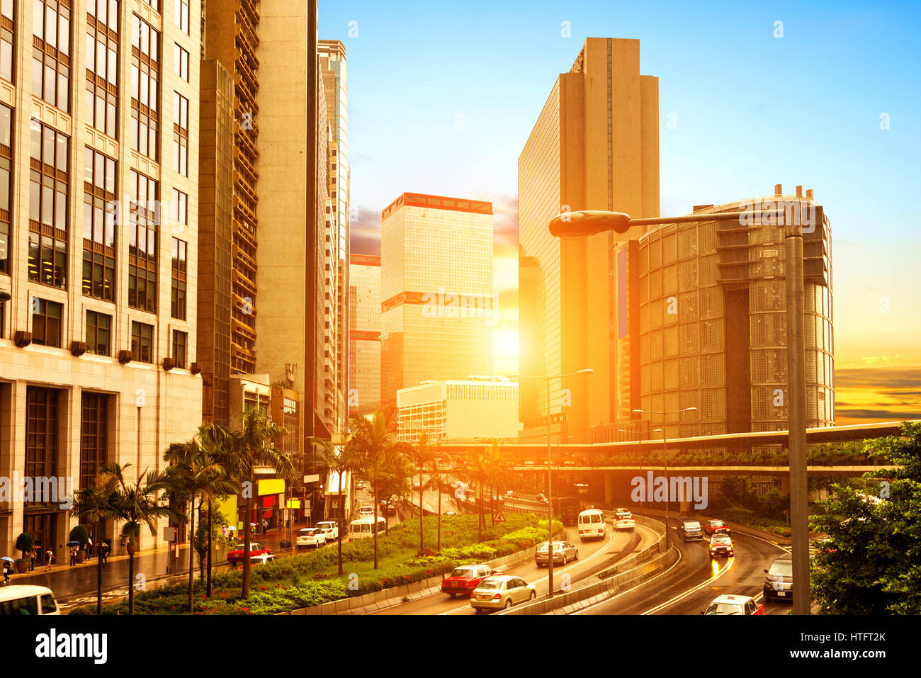 Vue de nuit sur le quartier financier de Hong Kong Banque D'Images