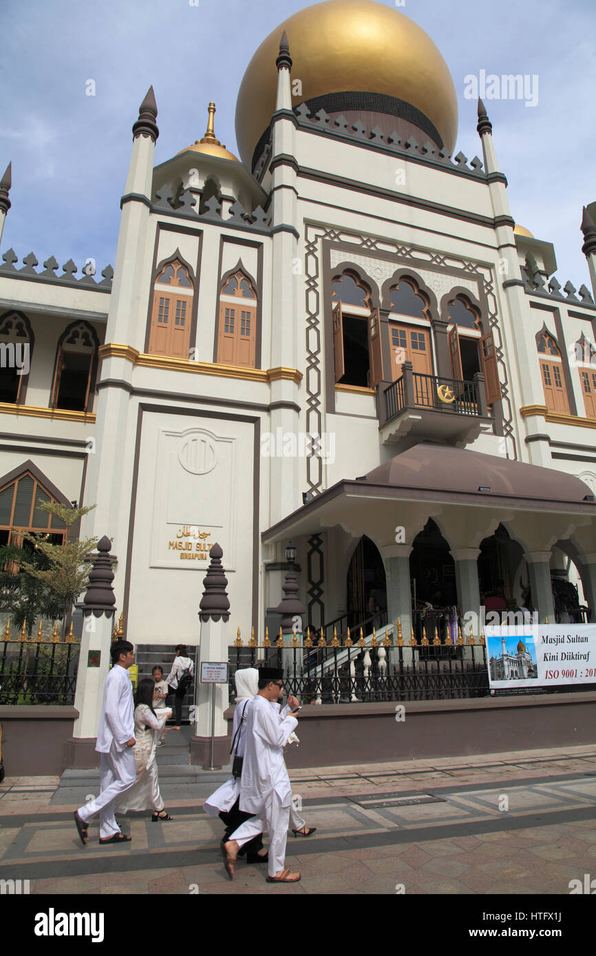 Singapour, quartier arabe, la Mosquée Sultan, les gens, Banque D'Images