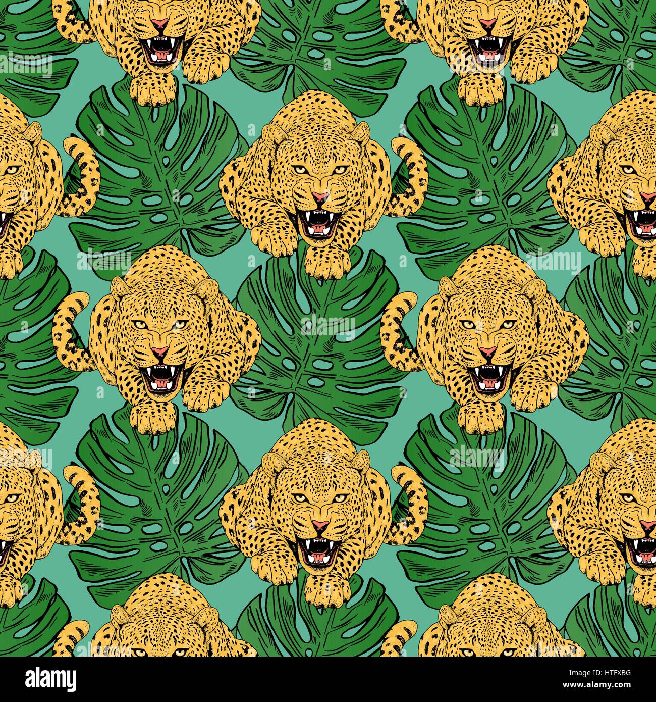 Les léopards vecteur fleurs tropicales colorées en arrière-plan transparent. Illustration de Vecteur