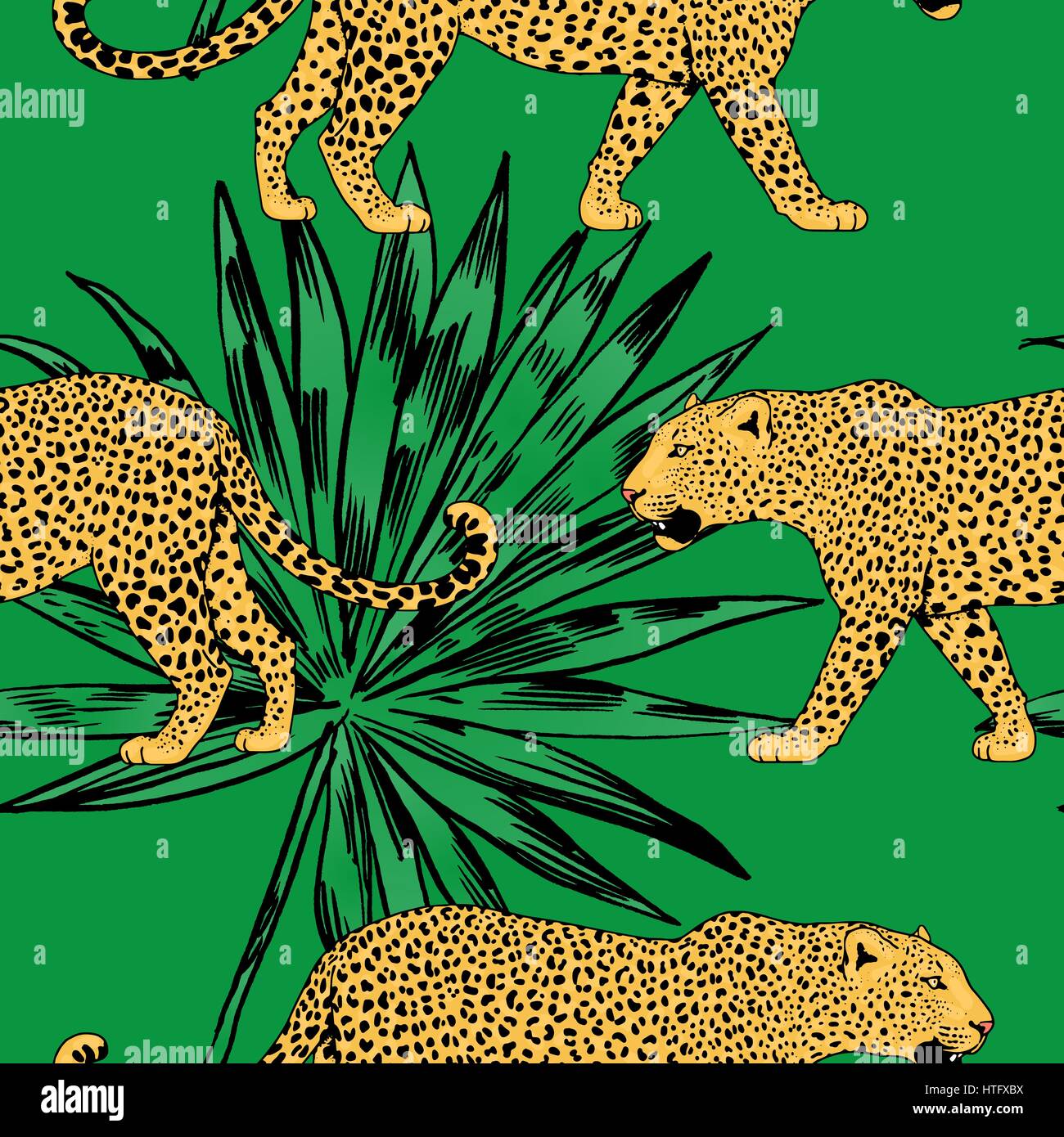 Les léopards vecteur fleurs tropicales colorées en arrière-plan transparent. Illustration de Vecteur