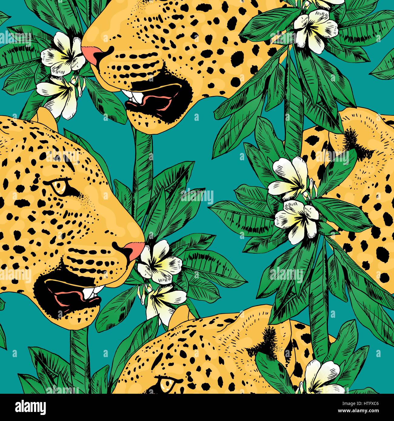 Les léopards vecteur fleurs tropicales colorées en arrière-plan transparent. Illustration de Vecteur