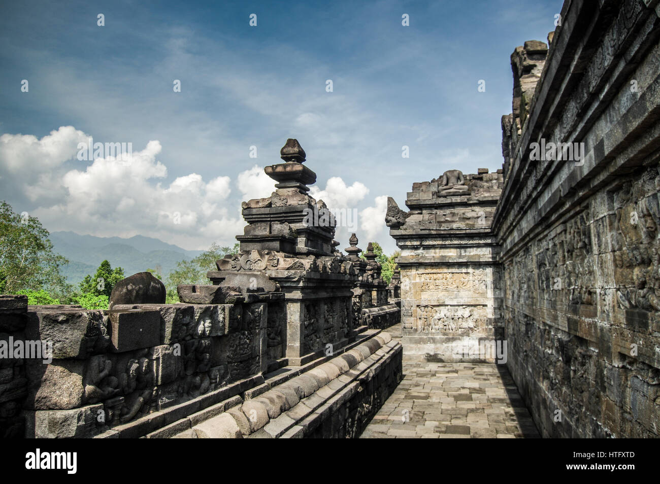 Murs de Temple Borodubur à Magelang - Centre de Java, Indonésie Banque D'Images