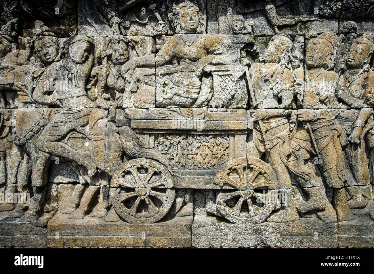 Relief représentant la reine Maya trouvés dans Borobudur Temple - Centre de Java, Indonésie Banque D'Images