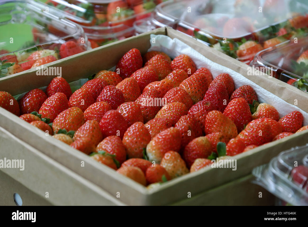 Panier de fraises rouges mûres au Vietnam, le marché des fruits, l'agriculture biologique produit, bon pour la santé, riche en vitamine c Banque D'Images