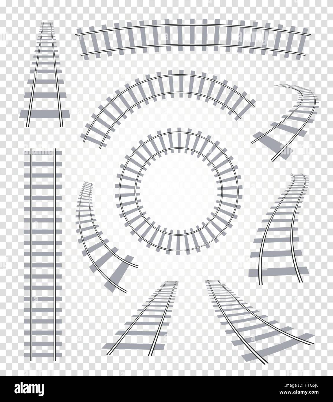 Curvy isolés et tout droit rails de chemin de fer, vue de dessus, la collecte des éléments cont illustrations vectorielles sur fond blanc Illustration de Vecteur