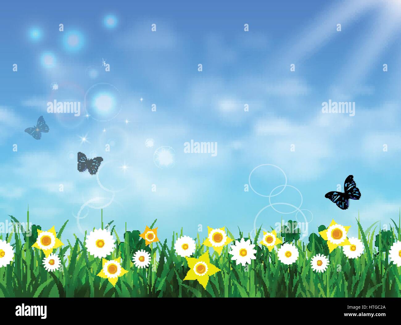 Pelouse verte avec sunrise on blue sky Illustration de Vecteur