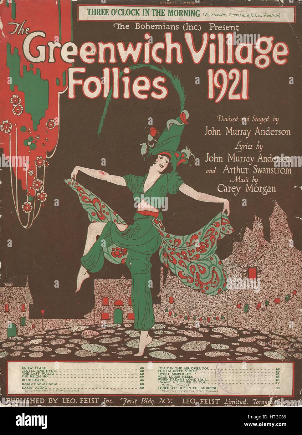 'Greenwich Village Follies de 1921 Partitions Musicales' couvrir Banque D'Images