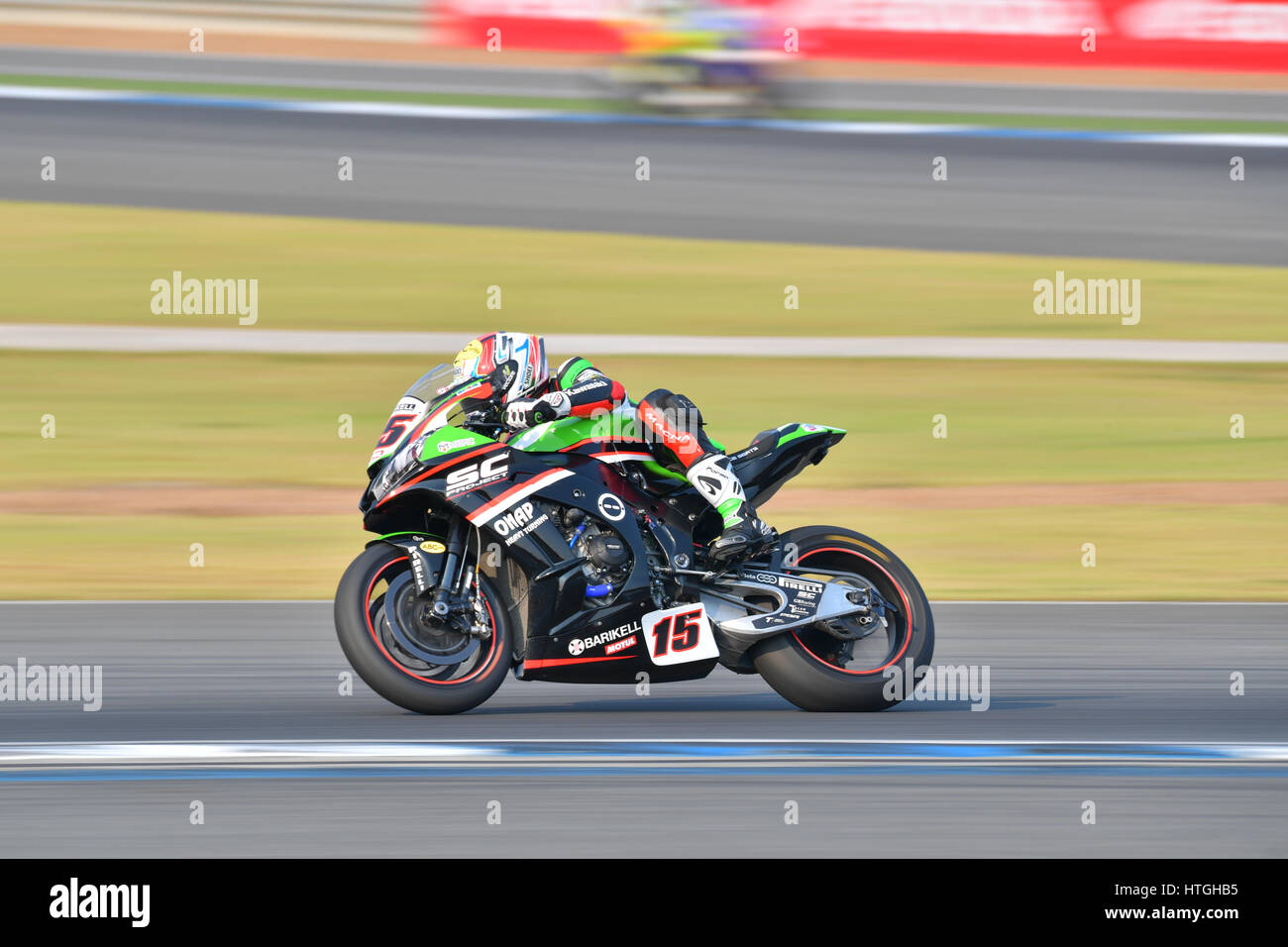 Buriram, Thaïlande. Mar 11, 2017.Alex de Angelis # 15 avec Kawasaki ZX-10r en championnat du Monde FIM Superbike au circuit international de chang le 11 mars 2017 à buriram thaïlande. crédit : chatchai/somwat alamy live news Banque D'Images