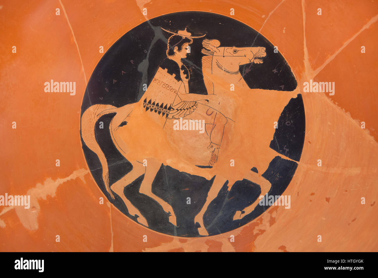 Rider. Kylix à figures rouges du grenier par Euphronios datée d'environ 510-500 BC sur l'affichage à la Staatliche Antikensammlungen (Collection d'antiquités de l'État de Bavière) à Munich, Bavière, Allemagne. Banque D'Images