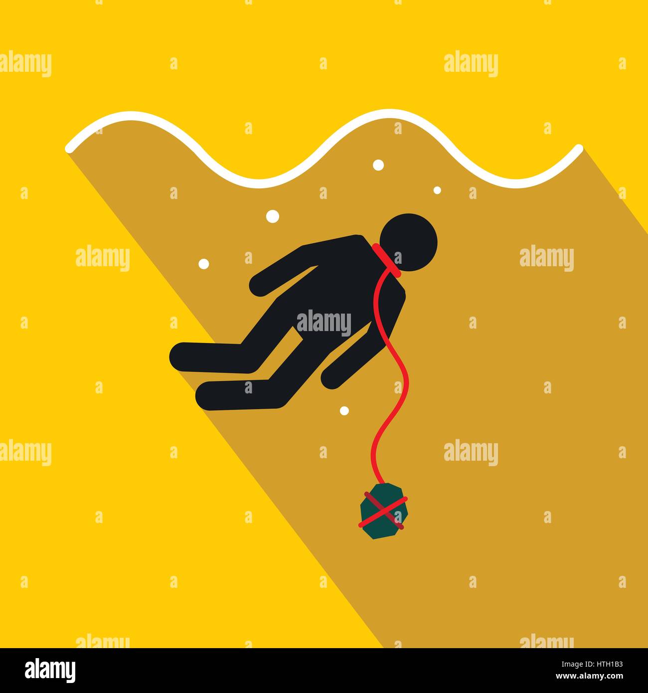 Drowning man avec pierre sur son icône de cou Illustration de Vecteur