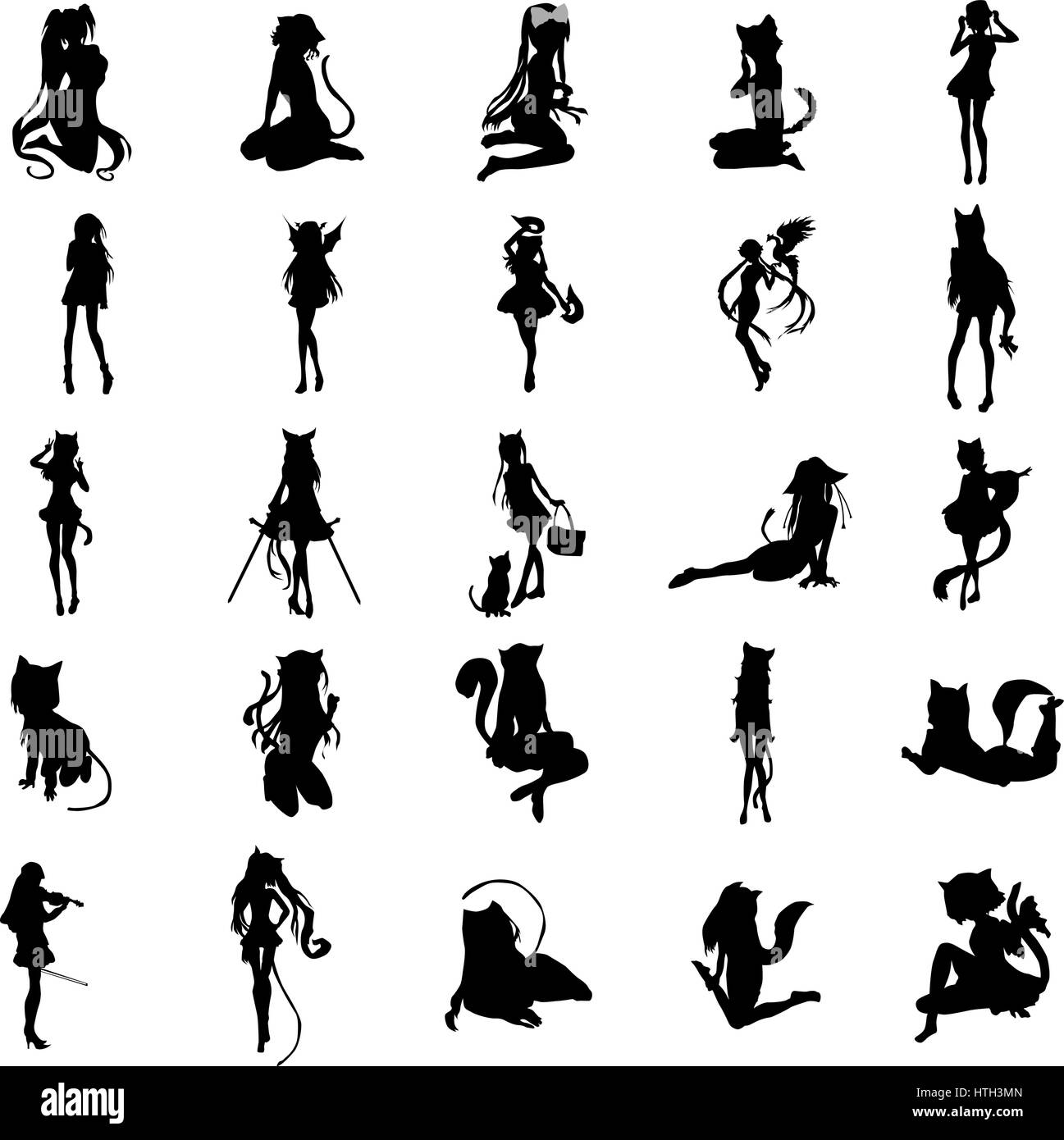 Anime girl ensemble silhouette Illustration de Vecteur