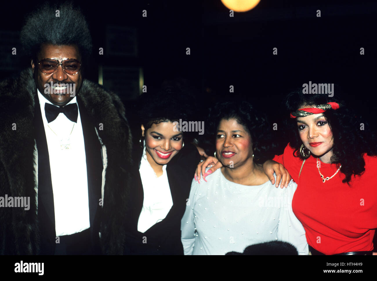 Don King, Janet, Katherine, et la Toya Jackson photographié ensemble en 1989. Banque D'Images