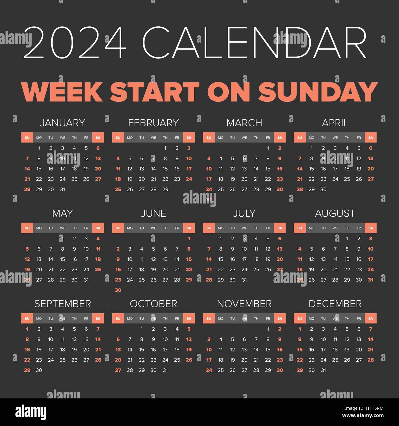 Simple 2024 Year Calendar Week Banque d'image et photos Alamy