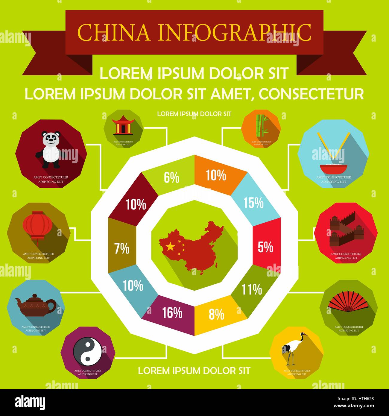 Chine infographie, éléments de style plat Illustration de Vecteur