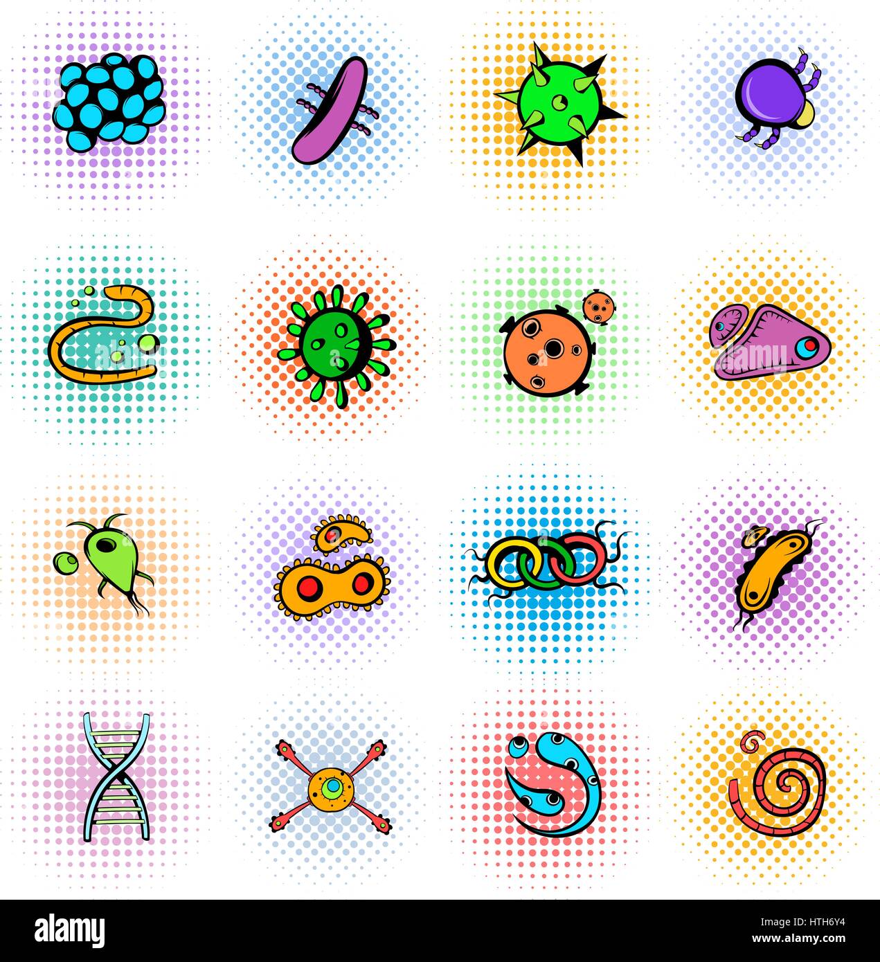 Icons set Virus, comics style Illustration de Vecteur