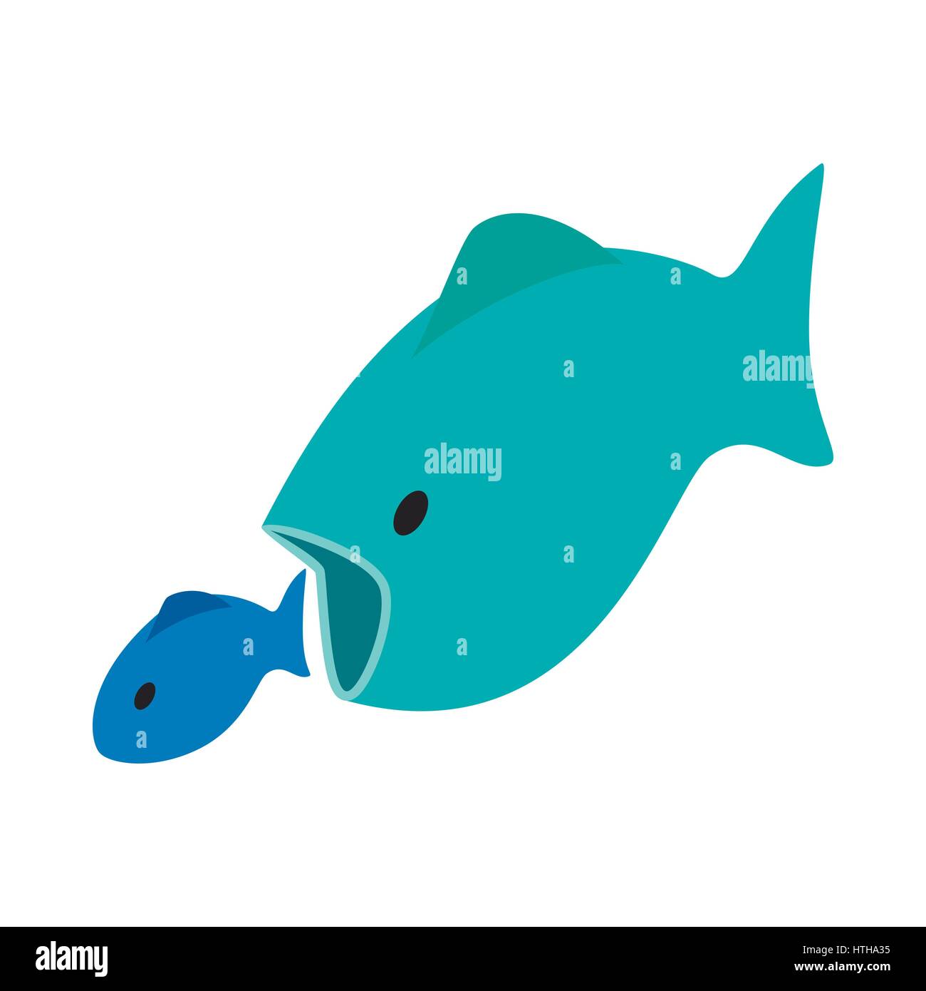 Gros poisson mange peu de poisson, l'icône de style 3D isométrique Illustration de Vecteur