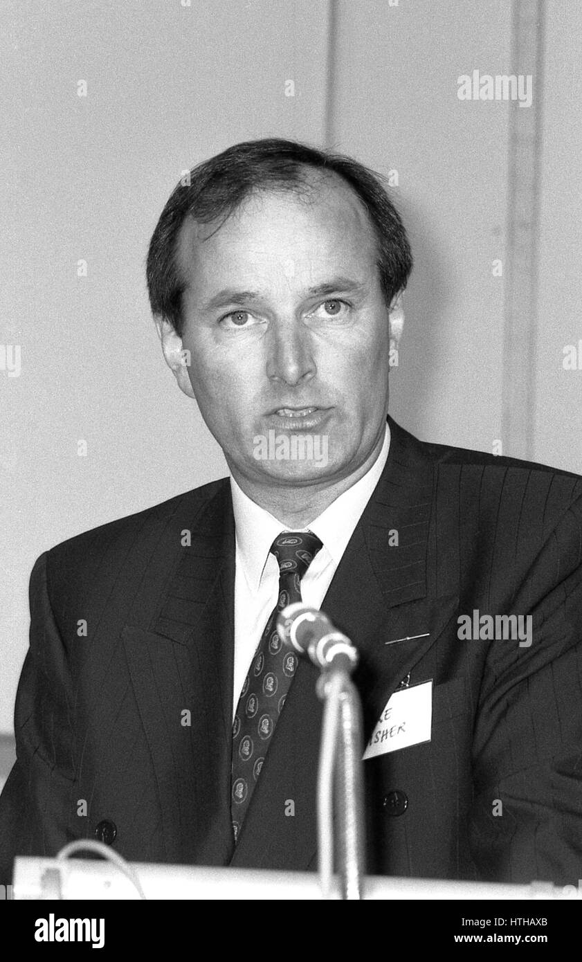 Mike Fisher, Directeur de Whale Tankers Limited, prend la parole à la conférence de l'industrie vise à Londres, Angleterre le 1 juillet 1991. Banque D'Images