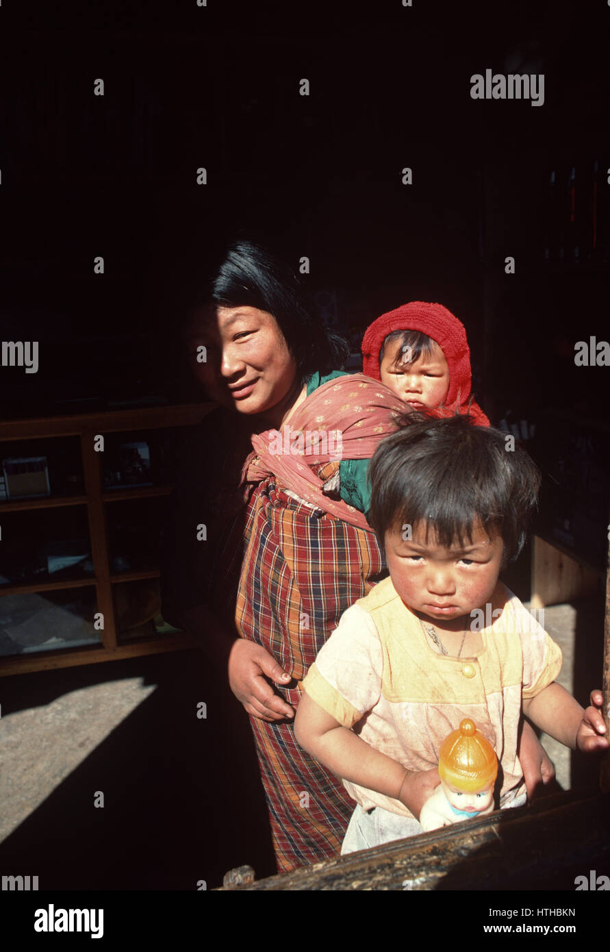 Dans Wangidophrang village famille bhoutanais, Bhoutan, Himalaya Banque D'Images