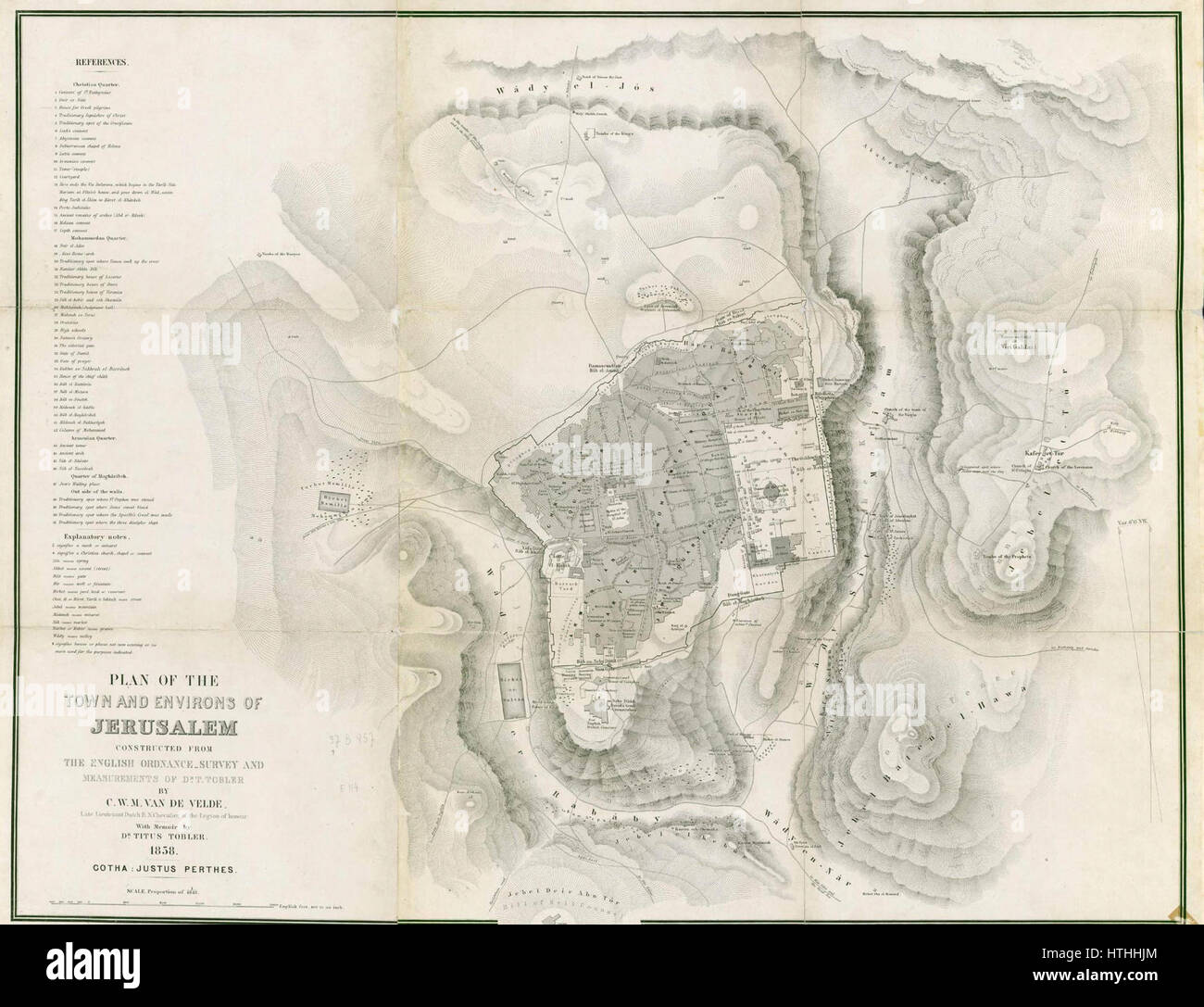 Bibliothèque nationale d'Israël - Carel Willem Meredith van de Velde Plan de la ville et des environs de Jérusalem Banque D'Images