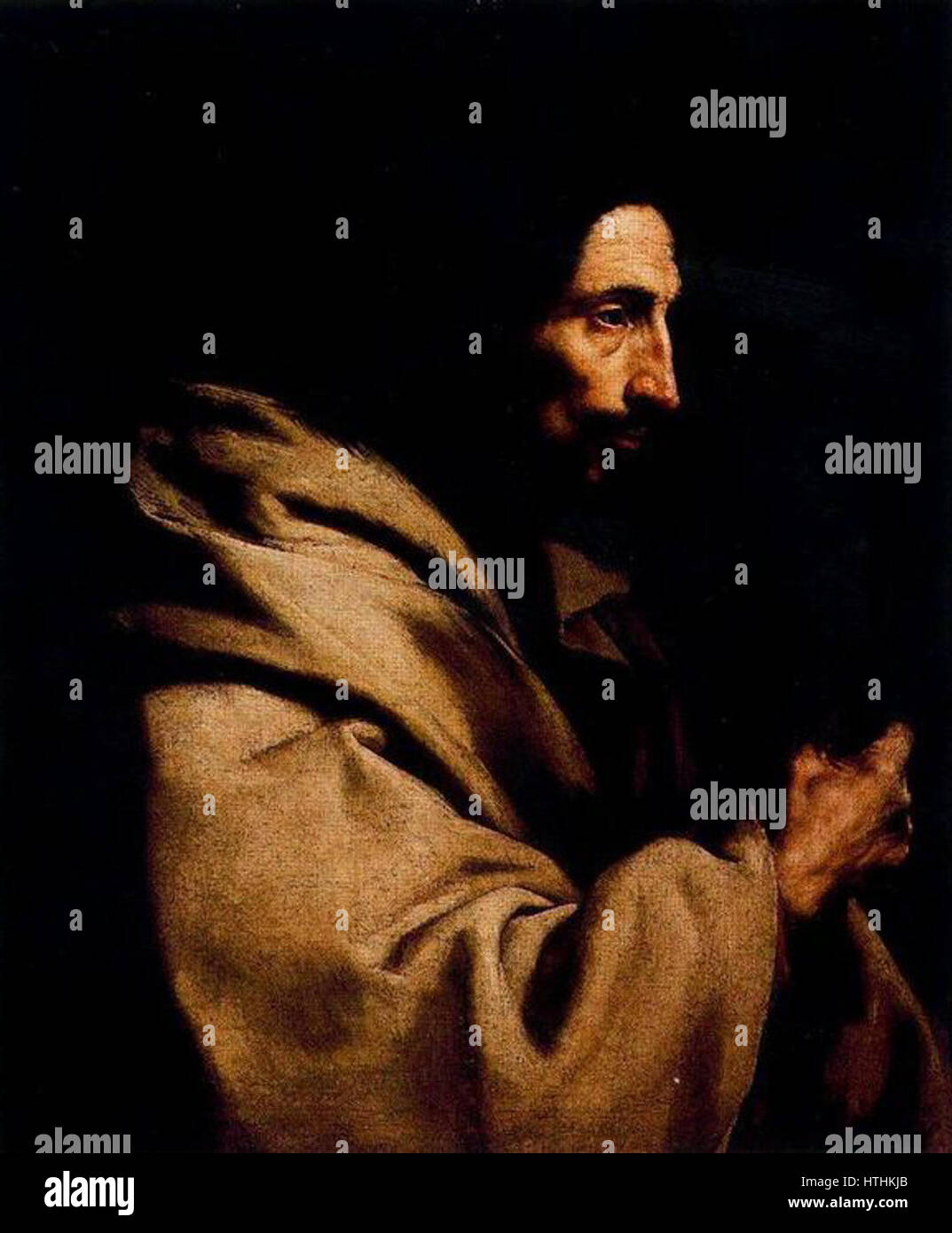 'San Judas Tadeo' de José de Ribera dépeint Saint Jude Thaddeus avec un réalisme intense. Connu pour son utilisation dramatique de la lumière et de l’ombre, le travail de Ribera met en valeur l’expression sereine mais puissante du saint, incarnant le style baroque. Banque D'Images 'San Judas Tadeo' de José de Ribera dépeint Saint Jude Thaddeus avec un réalisme intense. Connu pour son utilisation dramatique de la lumière et de l’ombre, le travail de Ribera met en valeur l’expression sereine mais puissante du saint, incarnant le style baroque. Banque D'Images